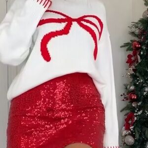FOREVER 21 White & Red Bow Knit Sweater NWOT